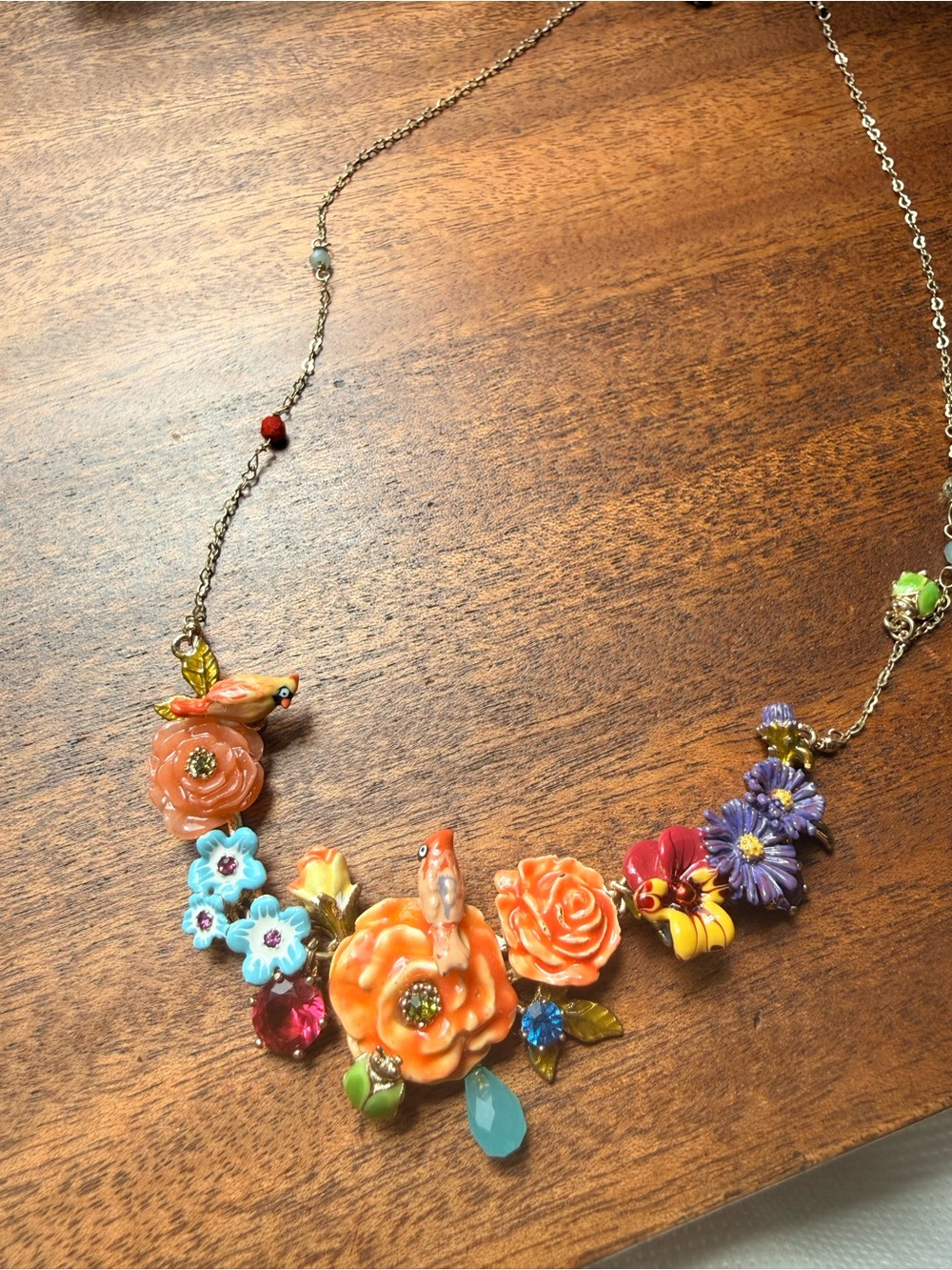 Les NereidesFloral Multicolor Statement Necklace - Orange & Purple Flower Design